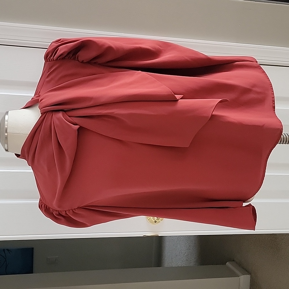 Rust colored tie neck blouse size 14 by Eloquii